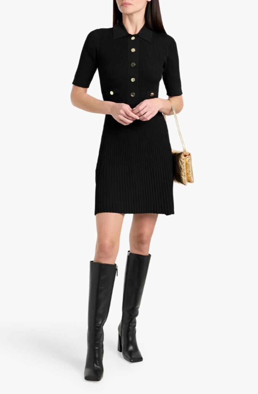 NWT Veronica Beard Lauper Ribbed-Knit Mini Shirt Dress size M in Black